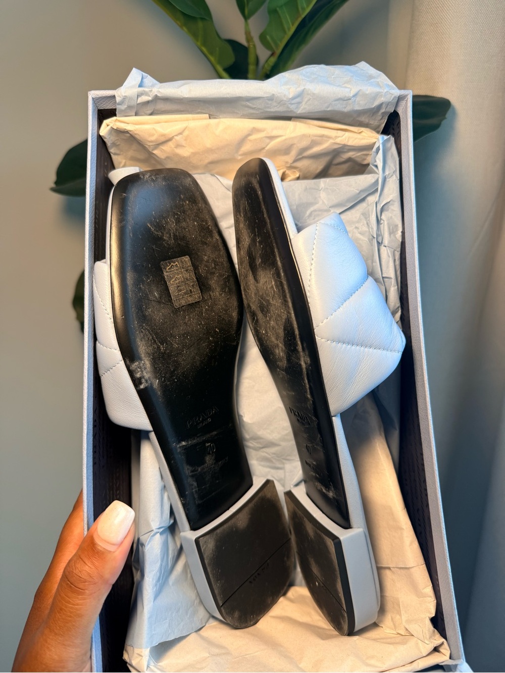 Prada Light Blue Quilted Slide Mule - Picture 2 of 5